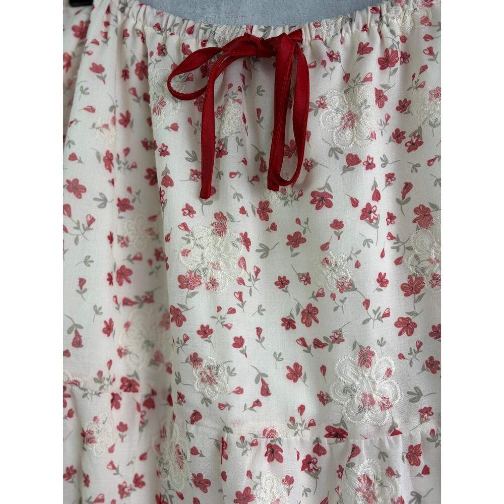 Polagram BaeVely Cream Red Floral Tiered Boho Maxi Skirt - Size L - Picture 7 of 9